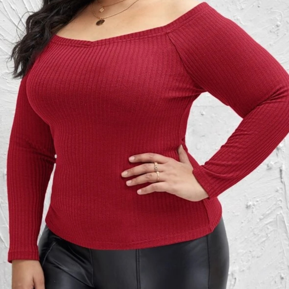 Off Shoulder Red Skinny Long Sleeve Top Shein 4x